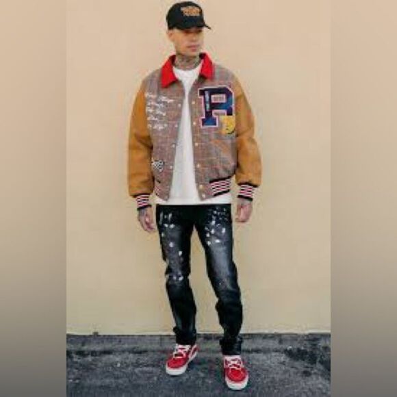 🔥 NWT FIRST ROW GLENCHECK LETTERMAN VARSITY retro plaid JACKET size small - Picture 1 of 10